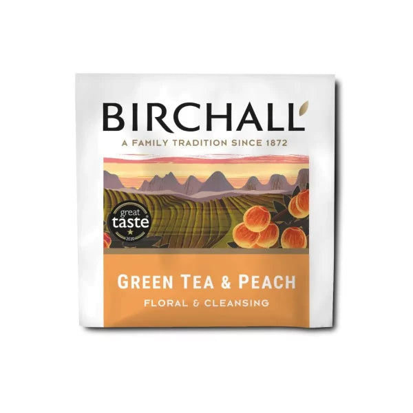 Birchall Fair Trade Green Tea & Peach Tagged & Envelope Tea